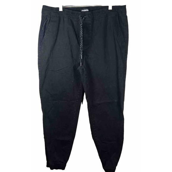 RSQ Size Xl Mens Pants Drawstring Jogger Active Athletic Gym Workout Black 34x26 - Picture 1 of 5